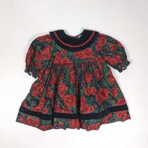 Vtg Mini Pop Dress Girls Sz 2 Christmas Floral Party Fancy Holiday 90s